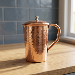 Table Top Handmade Plain Copper Eco-Friendly Herbal Contemporary Water <b>Jug</b> Lid Metal Handle 1-2.5L Sizes <b>White</b> Box Restaurants - Product Image 2