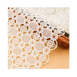custom golden supplier lace fabric for dress white flower voile cotton guipure lace fabric water soluble embroidery fabric lace