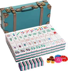 Juego de Mahjong Americano con Diseños del Zodiaco Chino, Fichas Acrílicas Coloridas, Dados Dorados y Estuche de Viaje de Cuero - Product Image 6