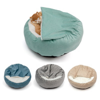 DO Kreatives, modisches achteckiges Käfig-Haustierbett aus weichem, bequemem Plüschstoff in Muschelform mit Litschi-Muster für Hunde & Katzen