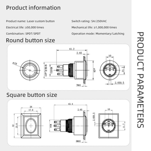 Nhà Máy Giá 22 mét nhựa pushbutton hình chữ nhật vuông nút tròn chuyển đổi không thấm nước với LED chiếu sáng CE - Product Image 4