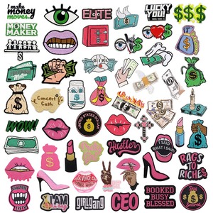 Good Quality Wholesale Price Personality Sexy Mouth Kiss Lipstick Us <strong>Dollar</strong> Money Bag Design Iron on Embroidery Patches - Product Image 1