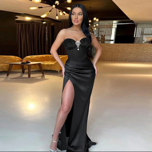 Vestido de Noche Formal de Satén sin Tirantes Estilo Sirena con Cintura Natural, Volantes, Ajuste Cómodo y Cola Larga hasta el Suelo para Banquetes - Product Image 3