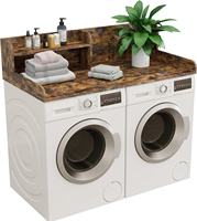 Comptoir de buanderie pour lave-linge et sèche-linge avec étagère, bord surélevé en bois, tapis antidérapant, organisateur de comptoir à 2 niveaux, étagères flottantes