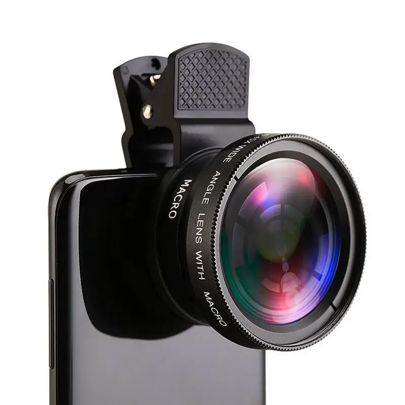 Phone Camera Lens 0.45X 49mmUV Wide Angle Macro Professional HD Lens Kit Universal Clip Aluminium Body Optical Glass