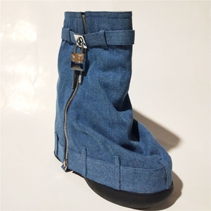 ZHEZHE Denim Shark Boots per donna stivali corti <span class=keywords><strong>con</strong></span> lucchetto <span class=keywords><strong>stivaletti</strong></span> 2023 punta tonda <span class=keywords><strong>con</strong></span> <span class=keywords><strong>zeppa</strong></span> da donna stivali - Product Image 5