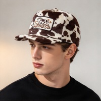 Casquette à visière plate à 5 panneaux avec logo brodé personnalisé de haute qualité, OEM ODM, Gorras, casquette snapback en laine à imprimé vache