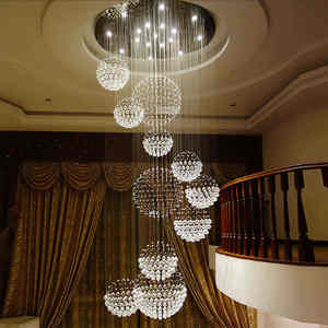 Lustre moderne à escalier tournant, plafond haut, grand lustre en cristal en forme de goutte de pluie, chaîne en spirale - Product Image 6