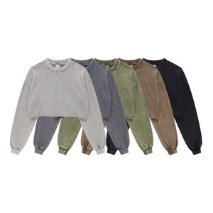 <span class=keywords><strong>Camiseta</strong></span> de Manga Larga para <span class=keywords><strong>Mujer</strong></span>, Estilo Crop Top, 380GSM, 100% Algodón, Diseño Vintage Lavado al Ácido, Tejido de Punto, Personalizable OEM - Product Image 2