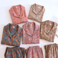 Pyjama Jacquard en pur coton à motif floral pour femme, ensemble pantalon long à taille élastique, coupe ample, printemps-automne
