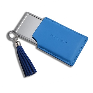 French Modern Crushed Diamond Shape Unique <b>Rectangle</b> Beauty Silver Pocket <b>Mirror</b> with PU Sleeve - Product Image 1