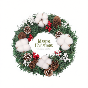 Corona Navideña Marpa de 12 Pulgadas, Decoración Artificial Redonda para Puerta o Pared con Bayas y Piñas, Adorno Tradicional para Interiores - Product Image 1