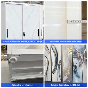 <span class=keywords><strong>Armadio</strong></span> Guardaroba Bianco in Acciaio <span class=keywords><strong>a</strong></span> 3 <span class=keywords><strong>Ante</strong></span> Scorrevoli con Specchio e Stampa di Design Semplice per Camera da Letto - Product Image 4