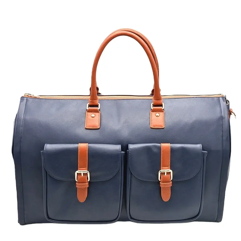 Ücretsiz örnek özel baskılı lüks çok fonksiyonlu deri seyahat çantası gelinlik depolama haftasonu Duffel konfeksiyon Suit çanta