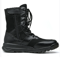 Bottes de combat d'été TSB20 légères en cuir véritable avec semelle extérieure en caoutchouc, doublure en PU, tige en mesh respirante et absorbant les chocs, à lacets