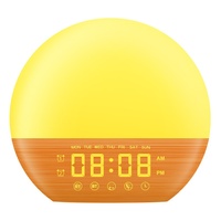 Nouvelle lampe de réveil style nordique à effet bois avec horloge, haut-parleur, bruit blanc et éclairage LED nocturne
