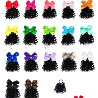 Attache-cheveux pour filles avec extension de queue de cheval bouclée, nœud en ruban, perruque queue de cheval, élastiques colorés pour cheveux, cadeau