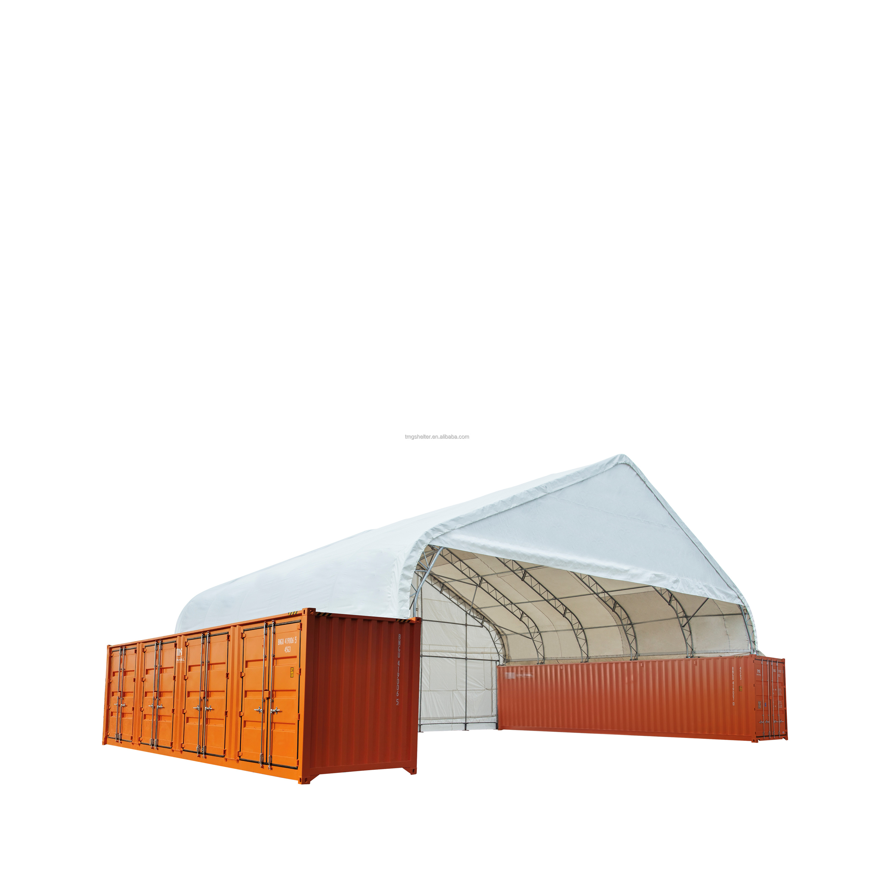Навес-контейнер для хранения Pro Series 50 'x 40' с двойной фермой и ПВХ-крышкой для тяжелых условий эксплуатации 32 унции, закрытый наконечник и передний наконечник