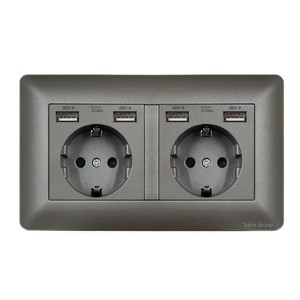 Prise de courant allemande 16A avec mise à la terre, charge rapide, panneau en verre cristal et acier inoxydable, 2 prises murales - Product Image 6