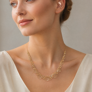 Collana in rame placcato oro 18 carati con motivo a onde e pizzo, catena <span class=keywords><strong>italiana</strong></span> regolabile, accessorio alla moda per la clavicola da donna - Product Image 4