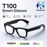 Kacamata Portabel T100 Asisten Suara OpenAI Kamera 8MP Array Mikrofon Tripel Kontrol Musik Sentuh