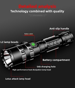 Linterna Táctica de Aluminio Niaconn Recargable por USB, Ni-MH, 10W LED, Resistente al Agua, con Zoom, Regulable, de Largo Alcance, 30000 - Product Image 3