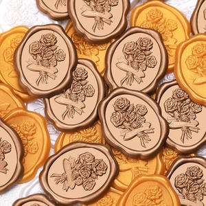 Timbres à cire en bronze ovales pour bouquet de roses, Saint-Valentin, mariage, étiquettes de cire à cacheter, taille individuelle - Product Image 1