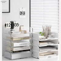 Organizador de Archivos Acrílico Transparente, Tipo Cajón, para Oficina o Estudio, de Gran Capacidad, con Compartimentos Desmontables