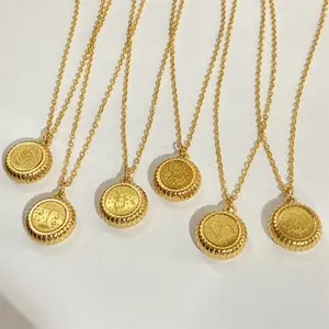 Collier en or 12 constellations, pendentif gravé à motif de disque du zodiaque, plaqué or, <span class=keywords><strong>signe</strong></span> <span class=keywords><strong>astrologique</strong></span>, horoscope personnalisé - Product Image 1