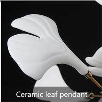 Lustre en cuivre de luxe en céramique personnalisé en forme de feuille de ginkgo, luminaire suspendu pour villa, salon, escalier, hall d'hôtel, restaurant