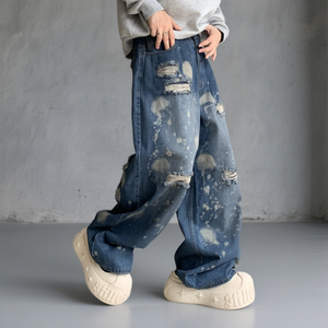 Jean ample et large pour homme, style décontracté, en denim délavé, <span class=keywords><strong>effet</strong></span> usé, style vintage, pantalon streetwear - Product Image 4