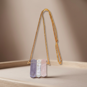 Collier Pendentif en Pierre Naturelle Export Crystal, Chaîne Serpent Plaqué Or, Style Bohème, Unisexe, Idéal au Quotidien, Cadeau - Product Image 3