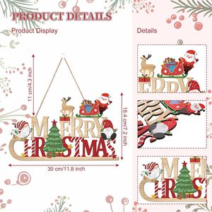 Nouvelle Plaque de <span class=keywords><strong>lettre</strong></span> en bois transfrontalière Décorations de Noël Ornements suspendus Plaque de porte de bienvenue Figurine et jouets de Noël - Product Image 3