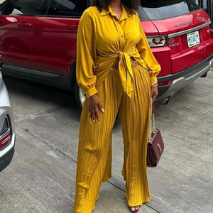 Women's New Arrivals Casual Long-Sleeve Shirt & Straight-Leg <b>Pants</b> African Plus Size Stylish Fashion 2-Piece Set Fashion - Product Image 5