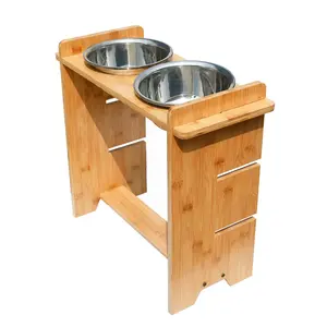 Бамбуковые приподнятые миски для домашних животных Регулируемая подставка для собак приподнятая еда и вода для маленькой средней и большой медленной кормушки