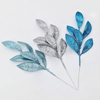 Feuillage artificiel transfrontalier en plastique, feuilles d'eucalyptus dorées scintillantes pour Noël, décorations d'intérieur, vente en gros