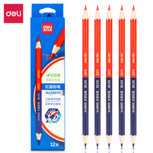 Deli Red And Blue Pencils 58899 Double-ended 12-pack For Drawing Engineering Medical Use - Product Image 1