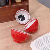 Bol à riz et soupe en céramique sous glaçure, motif chat surpris de style japonais, mignon, compatible micro-ondes, fabriqué en Chine, pour la maison