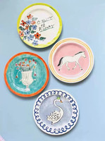 Assiette à dîner en céramique faite à la main et peinte à la main, motif végétal, assiette décorative ronde pour dessert, salade, vaisselle de cuisine à domicile