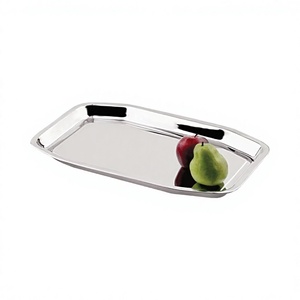 Classic Stainless Steel Rectangular Serving Tray with Integrated <b>Side</b> Handles (Mirror Finish <b>Chrome</b> Eco-Friendly & Durable) - Product Image 1