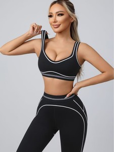 Conjunto Deportivo <span class=keywords><strong>de</strong></span> Dos Piezas, Leggings y Sujetador Deportivo <span class=keywords><strong>de</strong></span> Spandex/Nylon, Secado Rápido, Transpirable, Cintura Elástica, Logotipo Personalizado, <span class=keywords><strong>Yoga</strong></span> <span class=keywords><strong>para</strong></span> Mujer - Product Image 1