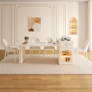 Creamy Style Island Slab Dining Table Rectangle Extendable With Storage Modern Minimalist Design For Small Apartment - Product Image 1