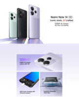 Smartphone Redmi Note 14 5G 8+256 Go Processeur Octa Core Caméra Arrière 108 Mpx Écran FHD Double SIM Version Globale