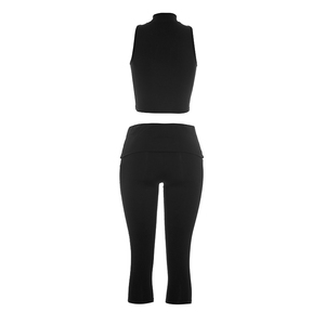 Viviblook J26ST187 Women Summer Set Solid Color Hollow Crop Tank Top Cropped Pants Two Piece Set - Product Image 6
