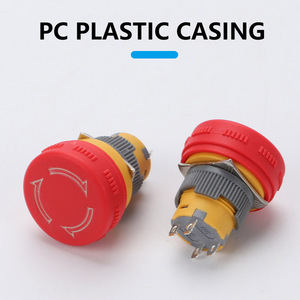 Bouton d'urgence rouge 1NO1NC à tête champignon avec borne à broche et interrupteurs à bouton-poussoir en plastique de 16 mm, courant 3A, tension 250V - Product Image 4