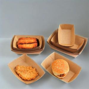 Bandeja de papel Kraft desechable con forma de barco, embalaje de papel de calidad alimentaria para aperitivos, patatas fritas, ensalada, sushi, sándwiches, bandeja de barco desechable - Product Image 1