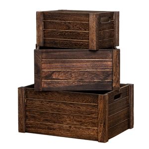 Lot de 3 caisses de rangement rustiques <span class=keywords><strong>en</strong></span> <span class=keywords><strong>bois</strong></span> brûlé, bacs <span class=keywords><strong>en</strong></span> <span class=keywords><strong>bois</strong></span> à lattes emboîtables avec poignées latérales pour jouets, livres, organisateur de maison de style campagnard - Product Image 6