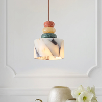 Lampe suspendue minimaliste en cuivre à commande par interrupteur, petite, avec pierre naturelle colorée en marbre, pour salon et chevet