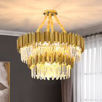 Lustre led suspendu k9 en cristal doré, design moderne de luxe, idéal pour un salon, un hôtel, une villa, un plafond rond