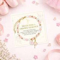 Bracelet perlé rose et blanc avec breloque ballerine en émail fleuri, cadeau pour danseuse avec carte de message, accessoires
